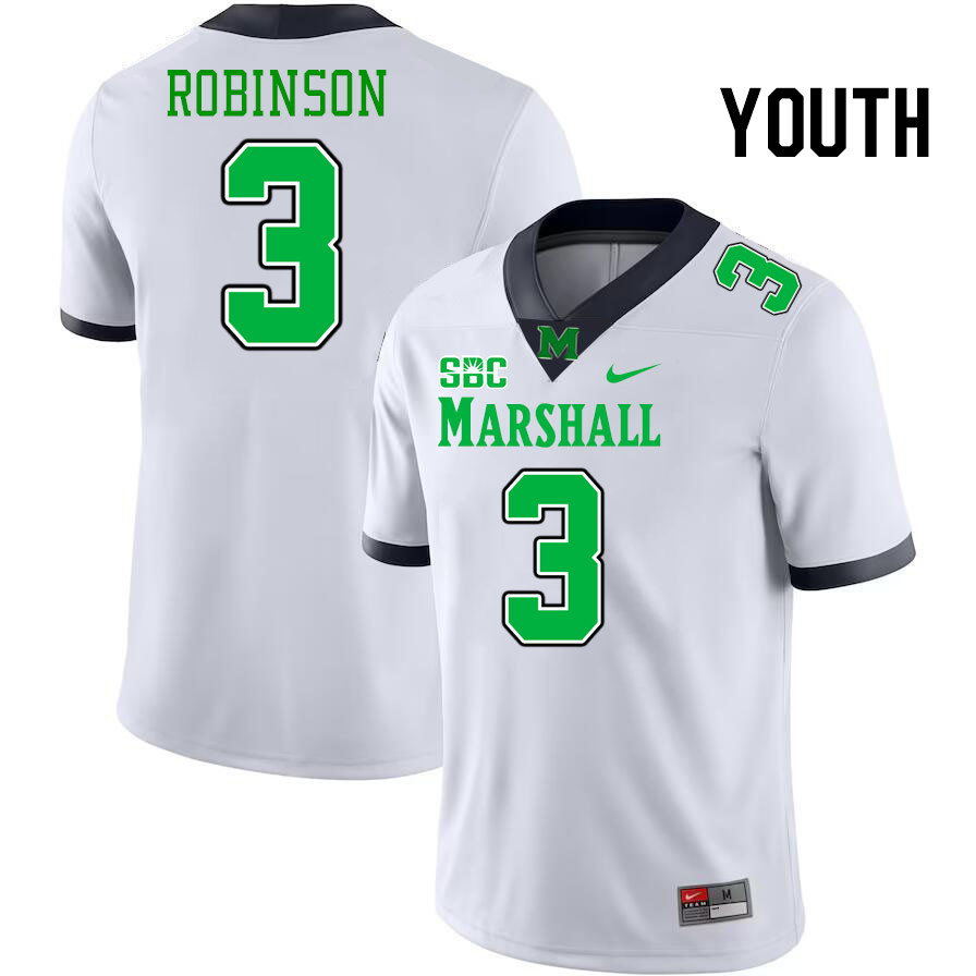 Youth #3 Bryan Robinson Marshall Thundering Herd SBC Conference College Football Jerseys Stitched-Wh